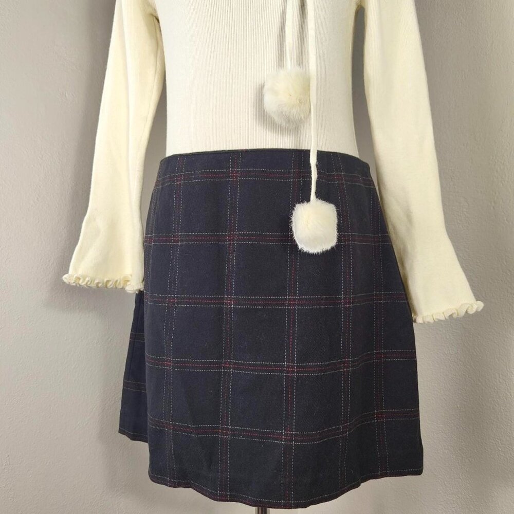 Y2K 2000s Black Red Plaid Striped Wool Mini Skirt The Limited Size 12
